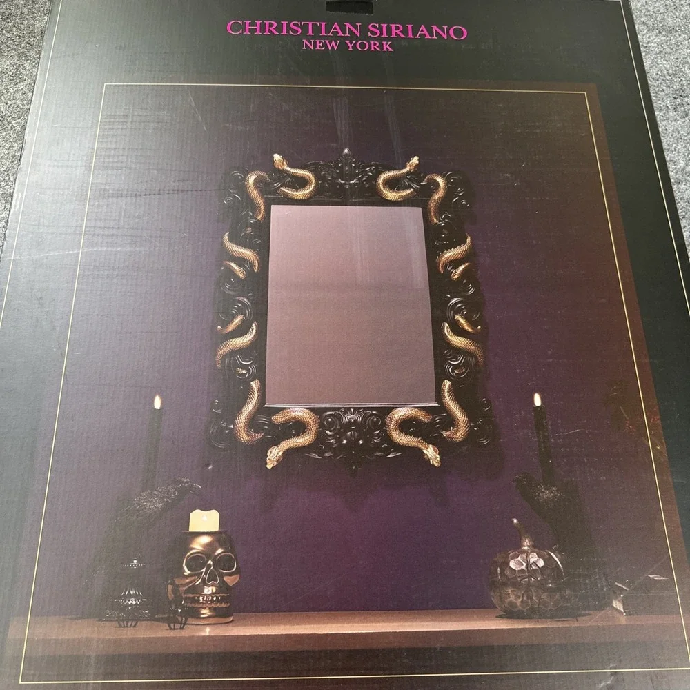CHRISTIAN SIRIANO NY Large Framed Mirror w/ Gold Snake Halloween Decor 28